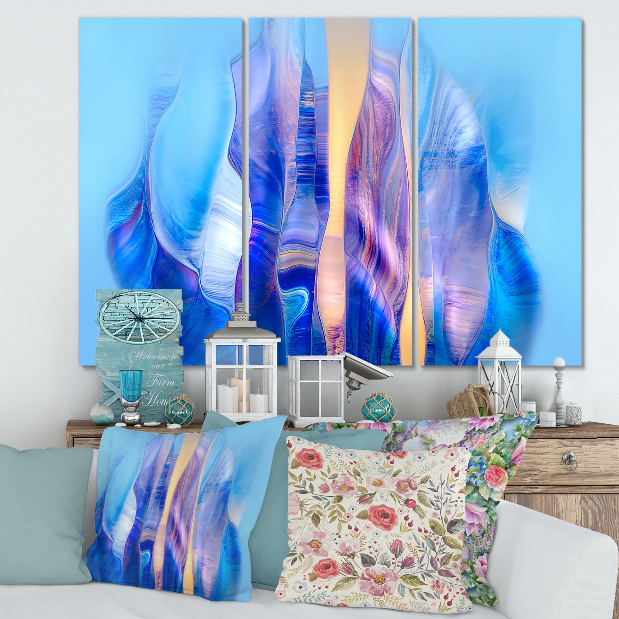 Designart ' Abstract Colorful Twisted Wavy Shape In Motion ' Modern Canvas Wall Art Print
