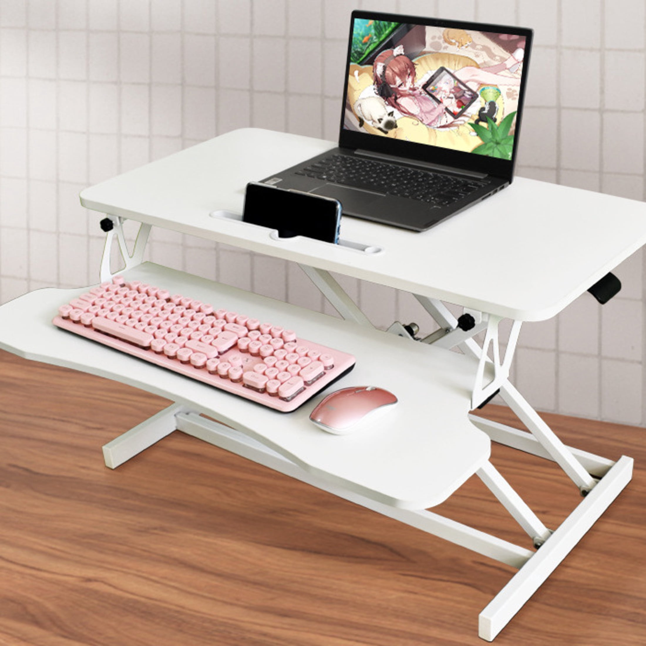 GDF Studio 32" Standing Desk Converter, Height Adjustable Sit-to-Stand Riser for Dual Monitors and Laptops, White