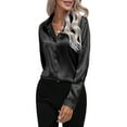 thumbnail image 2 of Satin Blouses for Women Casual Long Sleeve Button Down Shirts Dressy Business Work Tunic Top Black L, 2 of 9