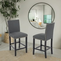 Counter Height Fabric Upholstered Wooden Chairs Barstools with Nailhead Trim in Charcoal, Set of 2