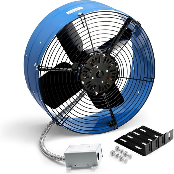 Attic Vent Fan with Adjustable Thermostat, 15" Gable Mount Ventilation Exhaust Fan 1600 CFM, 1050 RPM, 2400 SQ. FT. Attic Ventilator Blue for Gable, Shed, Home,Garages