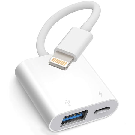 Apple Lightning to USB Camera Adapter with Charging Port For iPhone & iPad Connect USB Flash Drive, SSD, Card Reader, Keyboard, Mouse, Hubs & MIDI Devices ，Plug & Play