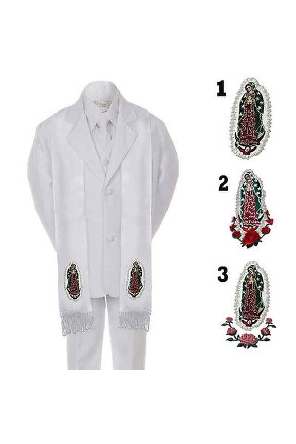 6PC BABY KID TEEN BOY 1ST COMMUNION BAPTISM CHRISTENING WHITE SUIT STOLE SM-20