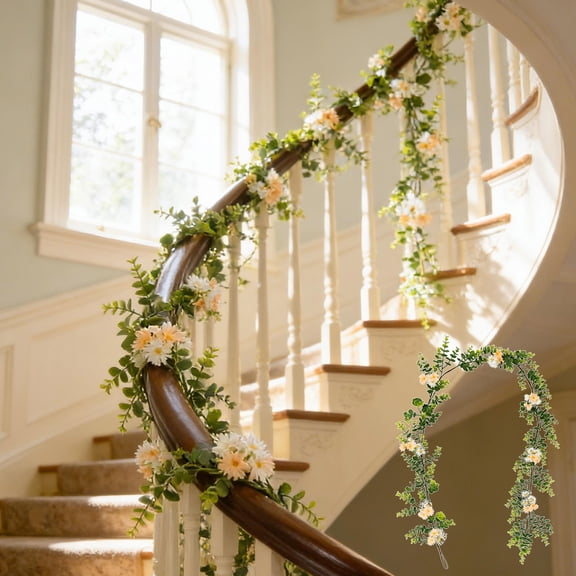 SouMaox Daisy Eucalyptus Vines Realistic Greenery Artificial Flower Garland Wall Decor for Wedding Reception Living Room Farmhouse