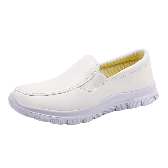 Gpaecead Women's Faux Leather Flat Sneakers Lightweight Slip On Casual Cushioned Soft Sole Non Slip Comfort Shoes For Commuters White