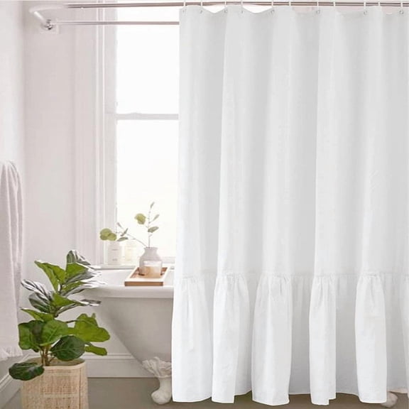 XmhyTop-A 1 Piece Shower Curtain Farmhouse, Ruffle Hem, Linen, Country, Vintage, Rustic Shower Curtain, 91*183cm,Stylish Decor for Home Bathroom,White