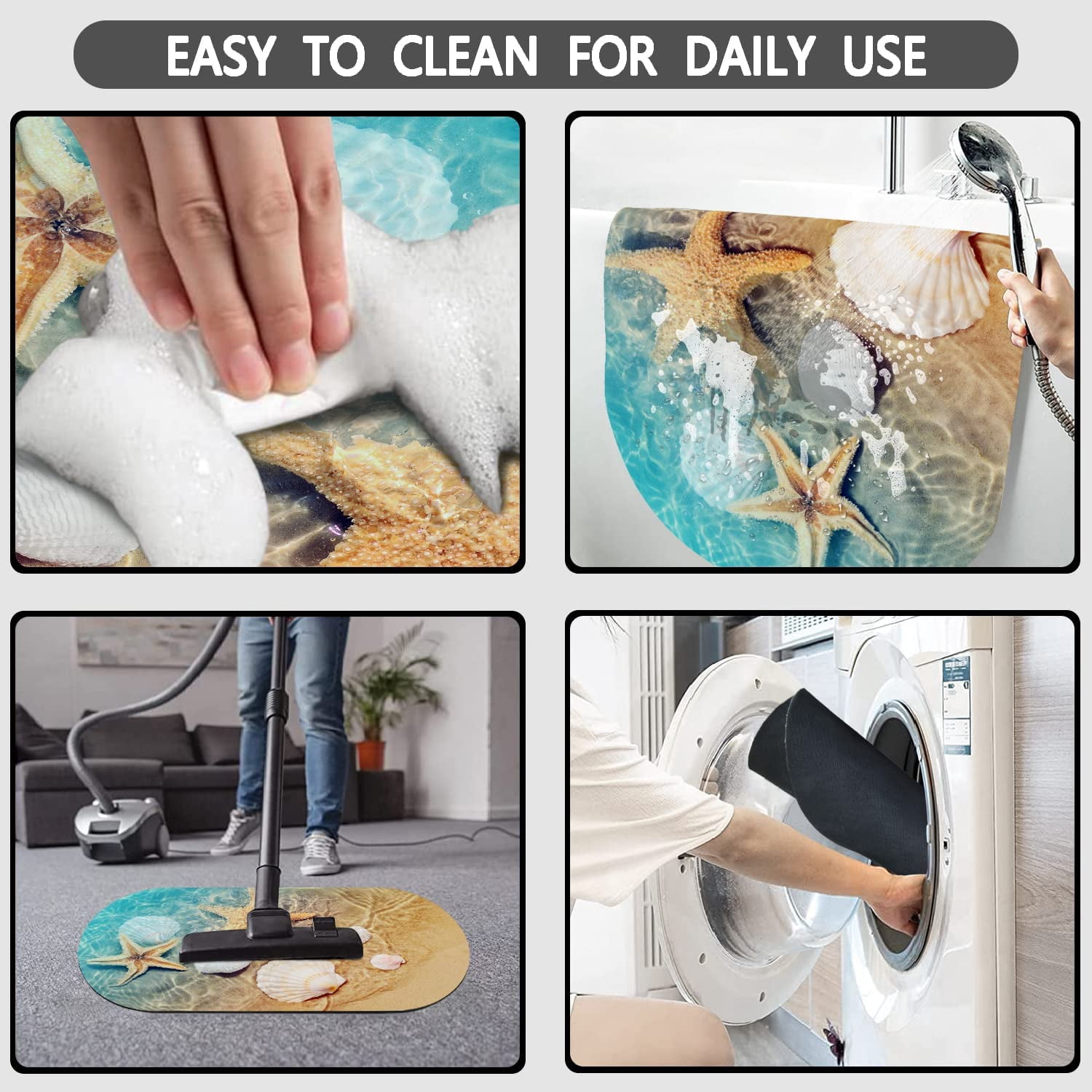 Beach Seashell Bathroom Rugs Non Slip Washable Super Absorbent Bath Mat Quick Dry Shower Rubber Backed Coastal Bath Rugs Mats for Bathroom, Oval 17"x27"