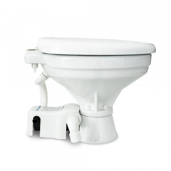 Albin Toilet 07-02-006 Marine Series; Permanent; Siège en Thermoplastique Blanc à Fermeture Douce avec Hauteur de Siège de 14,4 Pouces; Commande d'Affleurage à une Touche; Affleurage Électrique; Porcelaine Vitreuse Blanche; Sans Pulvérisateur Manuel