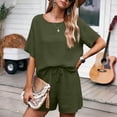 thumbnail image 3 of Zynoxe Two Piece Sets for Women Trendy Claasic Crew Neck Short Sleeve Top Drawstring Waist Shorts Suit Comfy Breathable Cotton Summer Sets Casual Loose Solid Color Vacation Outfits M, 3 of 8