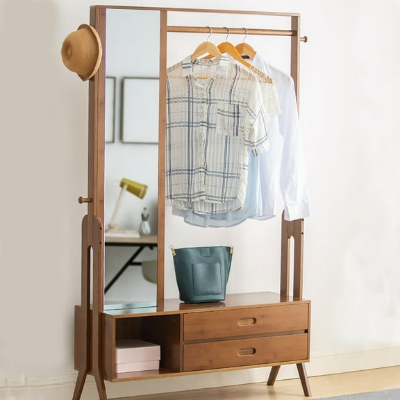 Bamboo Multi-function Hall Tree for Entryway Rack Shoe Storage Hanger Bench Set for Entrances, Corridors, Bedroom