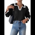 thumbnail image 3 of Suéter Básico con Cuello Alto en V para Mujer, Diseño de Bloques de Color, Moda Invierno Otoño 2025. Negro XL, 3 of 9
