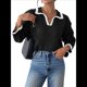 thumbnail image 3 of Suéter Básico con Cuello Alto en V para Mujer, Diseño de Bloques de Color, Moda Invierno Otoño 2025. Negro M, 3 of 9