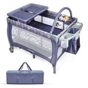 Gymax Portable Foldable Playpen Baby Playard Nursery Center with Changing Station, Grey, Unisex