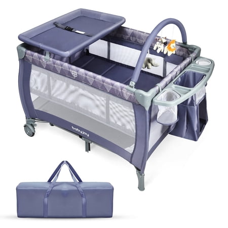 Gymax Portable Foldable Playpen Baby Playard Nursery Center with Changing Station, Grey, Unisex