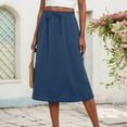 thumbnail image 4 of Women's Mid Length Elastic High Waist Skirt - Solid Color Elegant A-Line Skirt, Polyester Spandex for All Occasions, 4 of 6