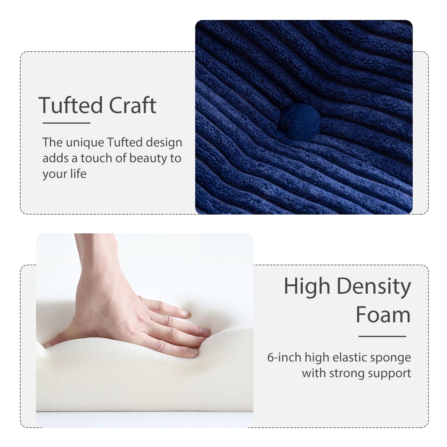 BYBYME 6 inch Tri-Fold Mattress,Corduroy Folding Mattress Made of a Whole Foam,Memory Foam Mattress Topper Perfect for Sleeping,Camping,Twin,Navy