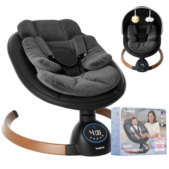 TouHeart Electric Baby Swing, Infant Rocker with Bluetooth & Remote,5 Speeds,10 Lullabies,3 Timing, Black