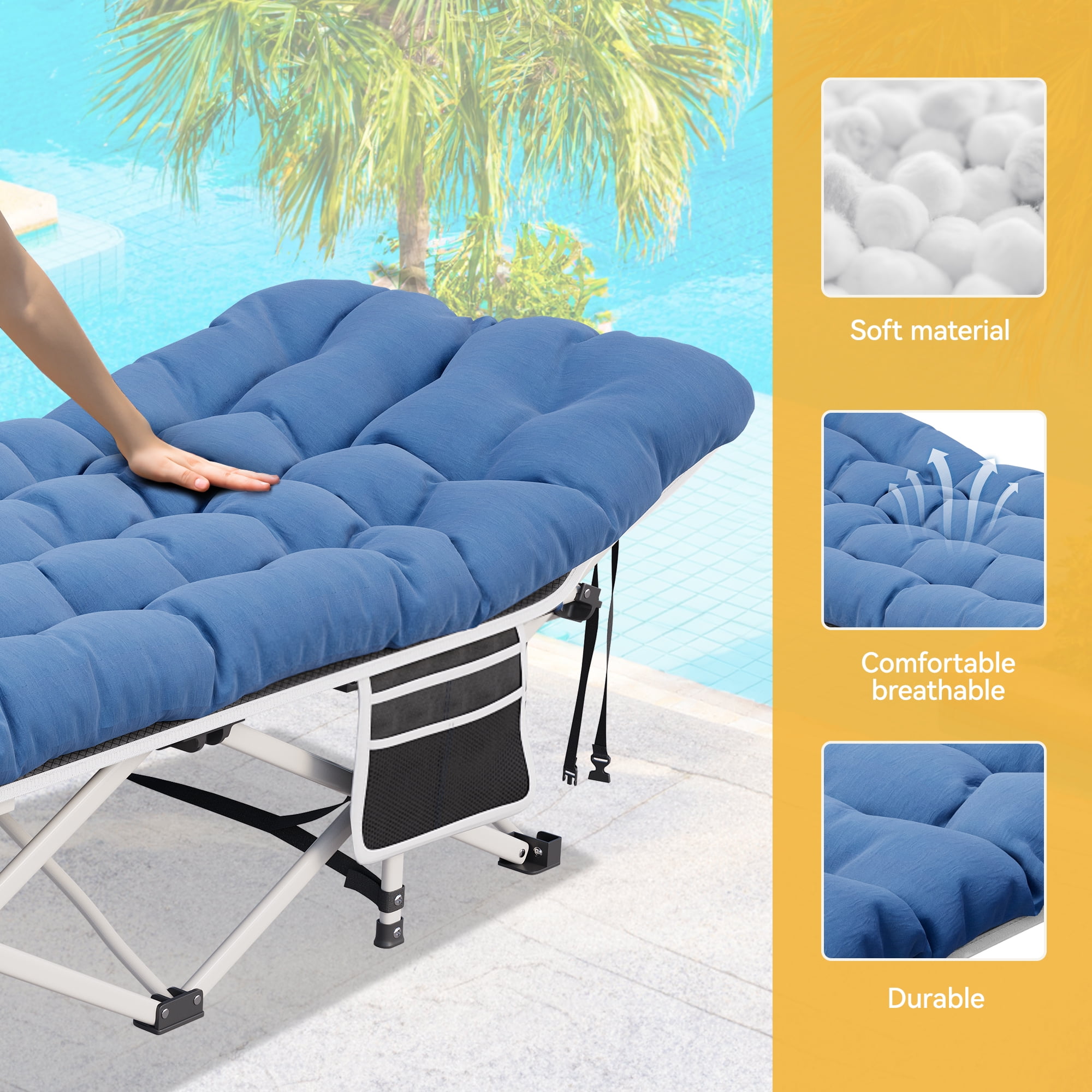 Uforic Folding Camping Cot with Mattress & Carry Bag, 575 Lb Capacity, 1200D Oxford, Navy Blue