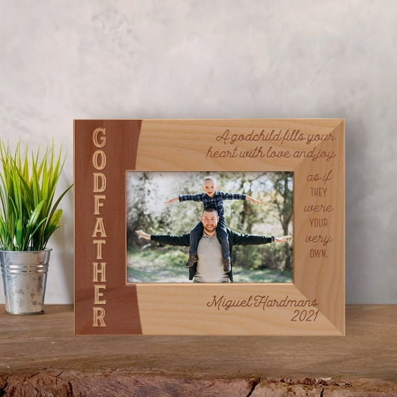 Godfather A Godchild Fills Your Heart With Love And Joy Personalized Wooden Frame-5" x 3 1/2" Brown Horizontal