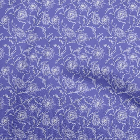 oneOone Cotton Poplin Blue Fabric Floral Craft Projects Decor Fabric Printed By The Yard 56 Inch Wide