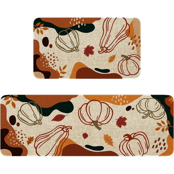 Fall Kitchen Rugs Set of 2, Fall Kitchen Decor Thanksgiving Kitchen Mats for Floor,Thanksgiving Decor for Home 17x30 inch Doormat 17x47 inch Runner Rug