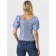 thumbnail image 4 of Top Florales Estilo Campesino Con Mangas Abullonadas Y Cuello En Forma De Corazón De Pradera Para Mujer Azul Claro L, 4 of 5