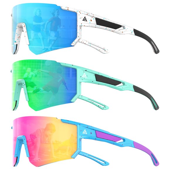 Gafas de sol para niños QALLY para béisbol juvenil UV400, edades 4-14, paquete de 3