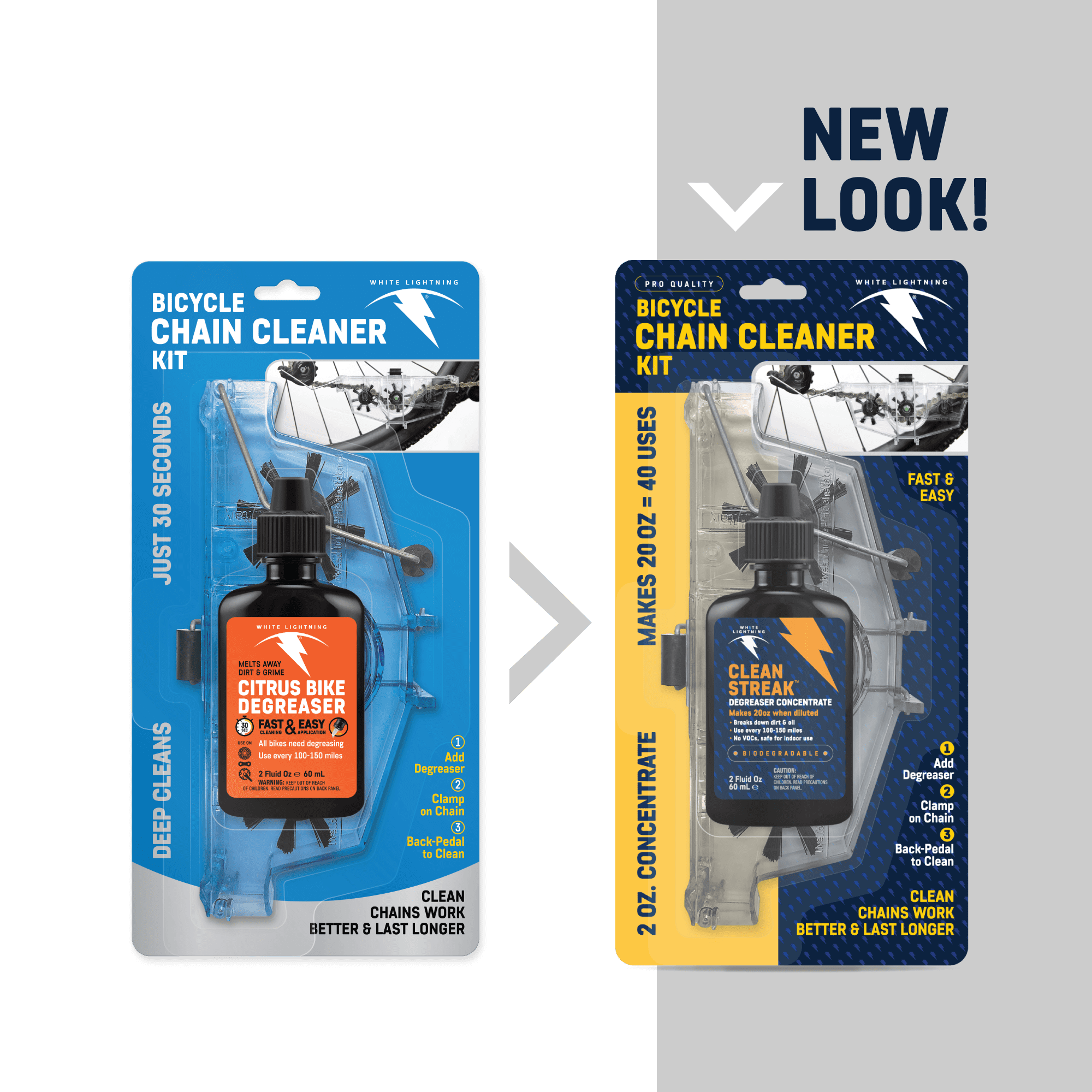 White Lightning® Fast & Easy Bicycle Chain Cleaner Kit™, 2oz Clean Streak Degreaser Concentrate