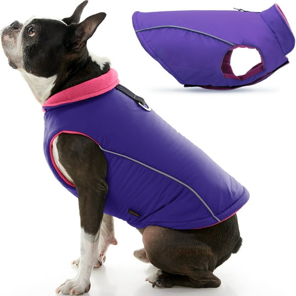 Gooby Sports Dog Vest - Purple, X-Large - Fleece Lined Dog Jacket Coat with D Ring Leash - Reflective Vest Small Dog Sweater, Hook and Loop Closure - Dog Clothes for Small Dogs Indoor and Outdoor Use