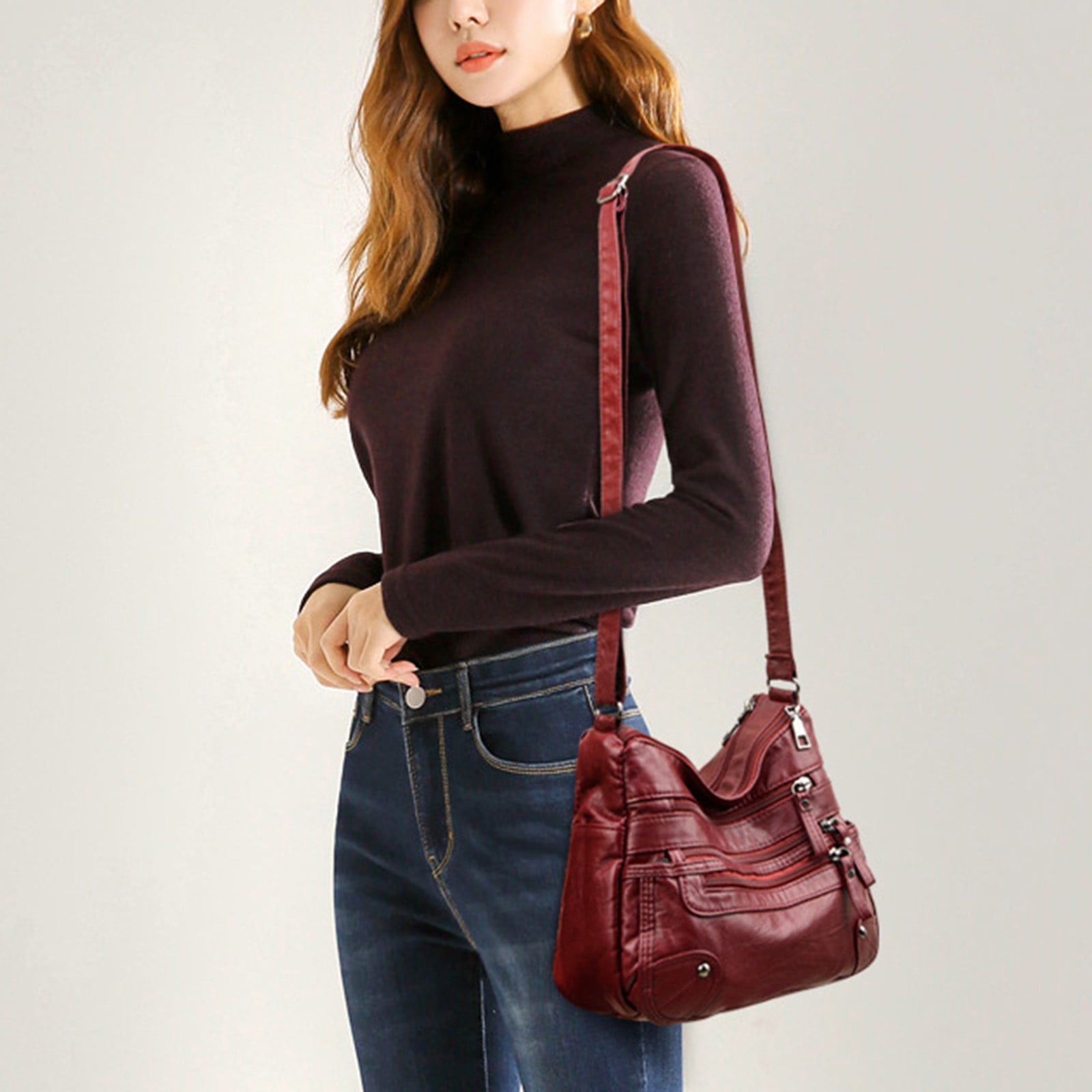Crossbody Bag for Women Soft Leather Multi Pocket crossbody handbags Large Shoulder Hobo Purses