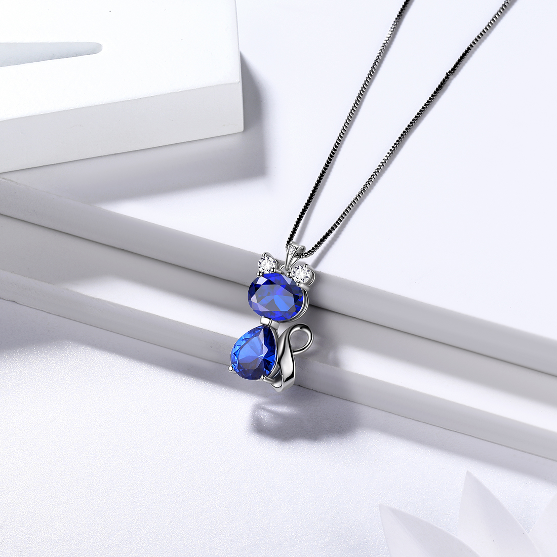 Juwaliy September Birthstone Cat Pendant Necklace photo 7