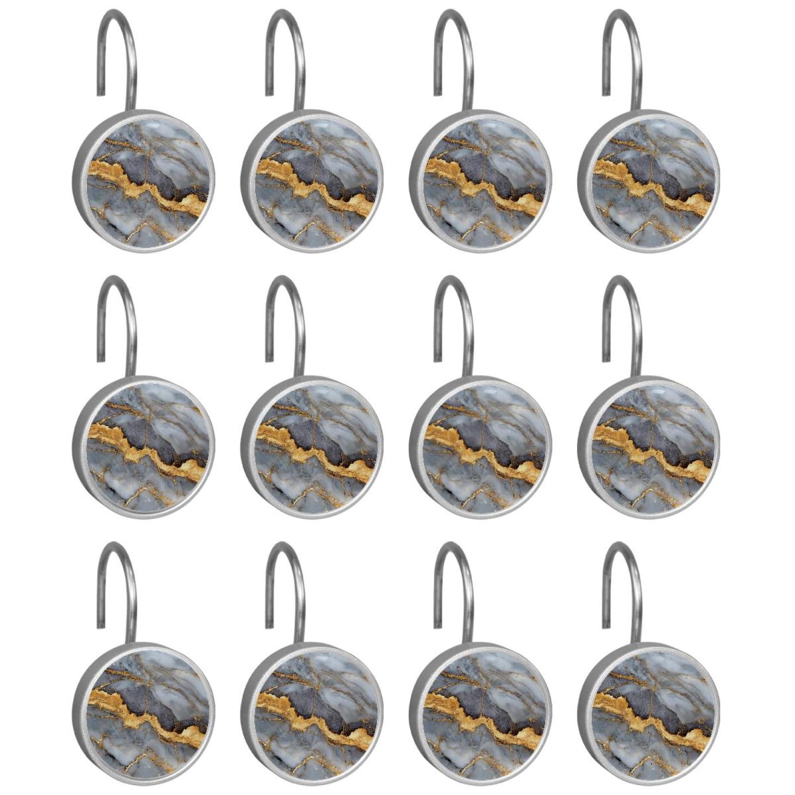 HemaKayy 12 Pcs Shower Curtain Hooks Bathroom Decorative Accessories Gold Marble