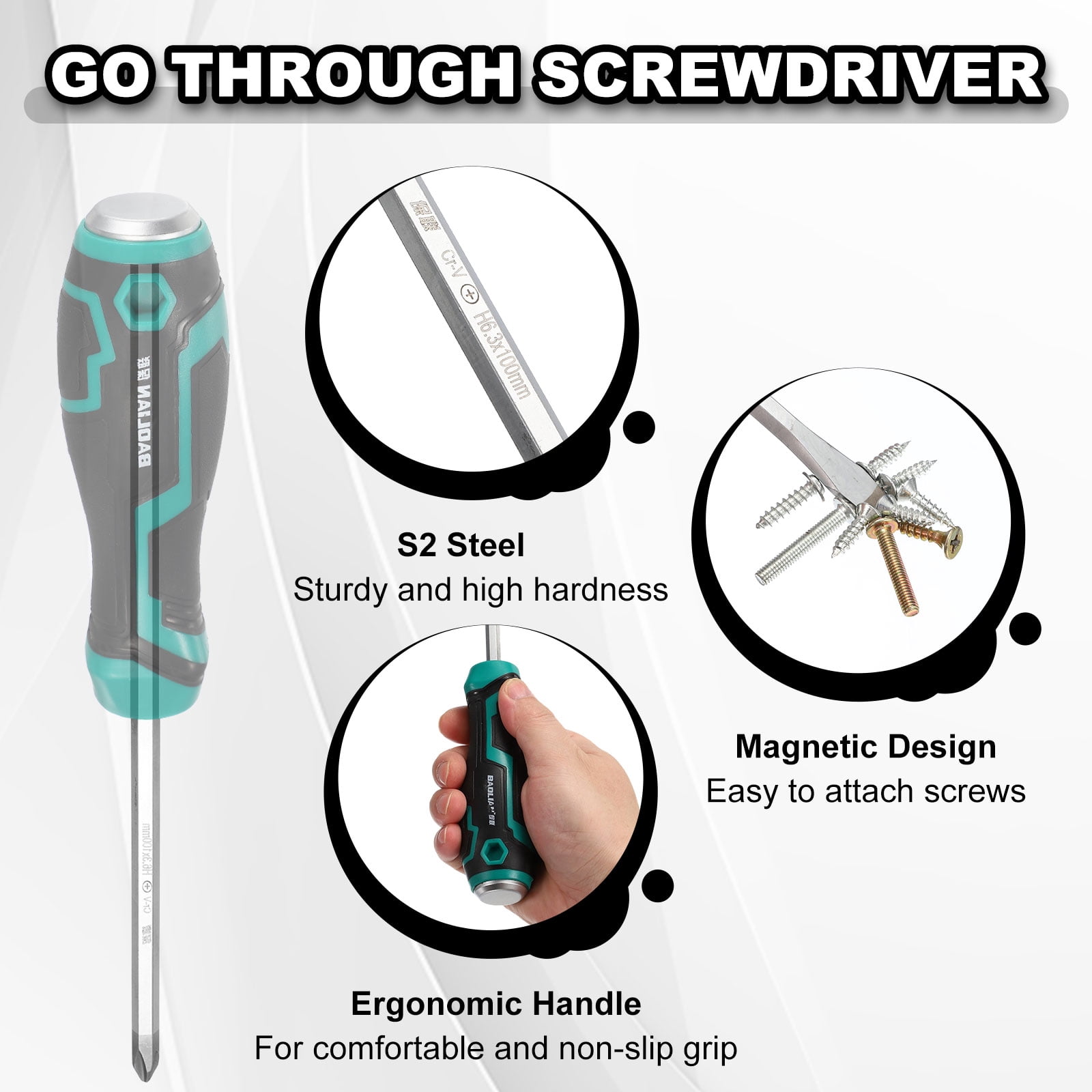 Uxcell 2Pcs Magnetic Screwdriver Set PH7/SL7 x 100mm S2 Steel Go-thru Phillips Slotted Screwdrivers with Striking Cap for Industry and Automobile Repair