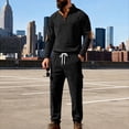 thumbnail image 5 of Mens 2 Piece Corduroy Outfits Colorblock Patchwork Long Sleeve Pullover & Wide Leg Cargo Pant Sets Multi Pocket (XL, Black), 5 of 8