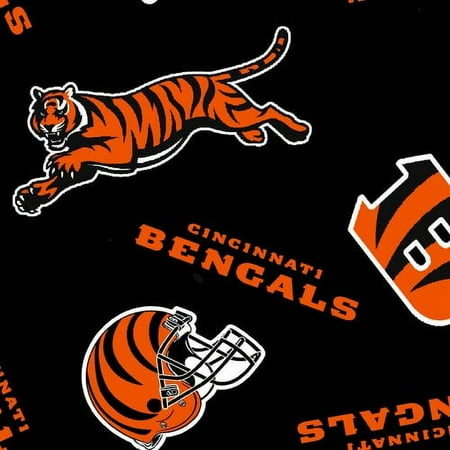 NFL Cincinnati Bengals 58" 100% Polyester Fleece Sports Logo Fabric By the Yard, Black and Orange