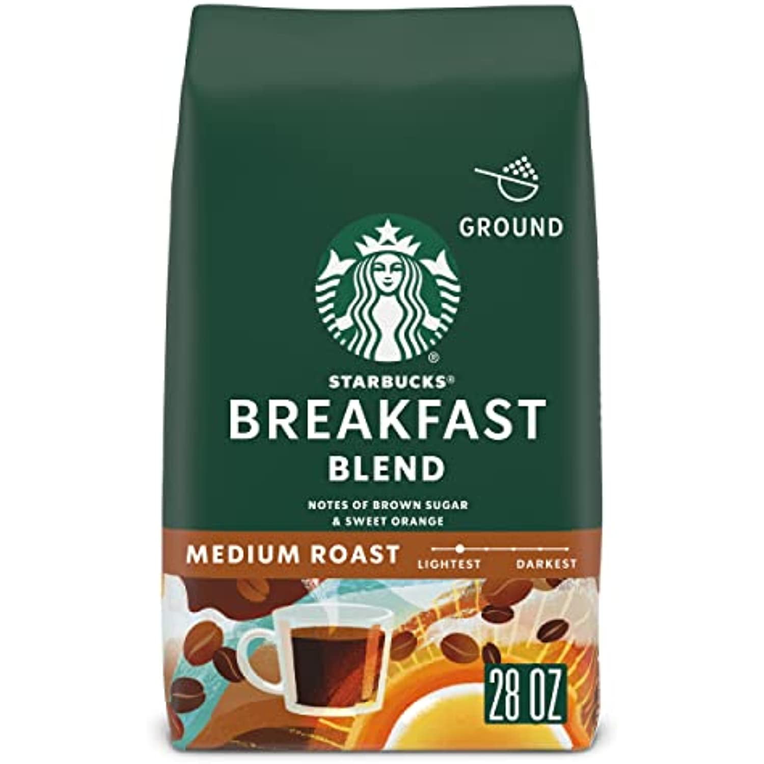 Starbucks Ground Coffee—Medium Roast Coffee—Breakfast Blend—100% Arabica—1 Bag (28 Oz)