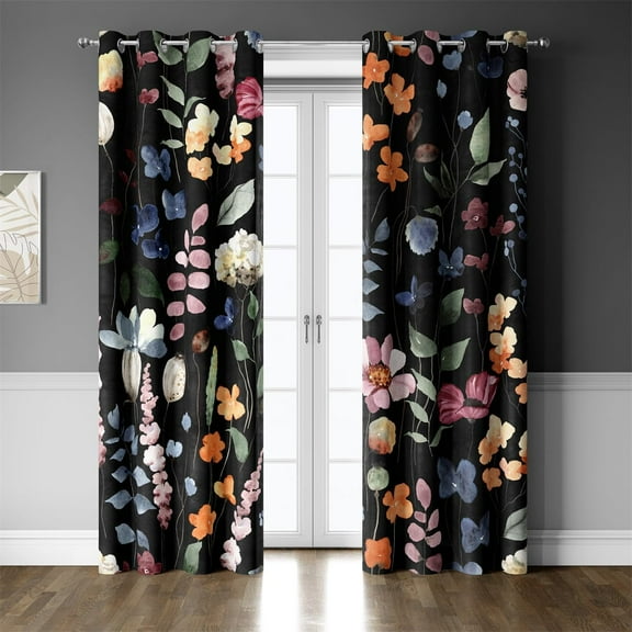 Floral Blackout Curtains Rustic Vintage Flowers Botanical Leaf Print Patterned Black Out Curtains Thermal Insulated Darkening Window Drapes for Bedroom Living Room 26"W x 54"L (Pack of 2)
