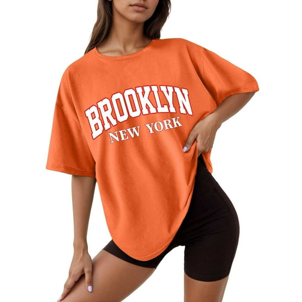 Camiseta holgada de manga corta y cuello redondo con estampado informal para mujer