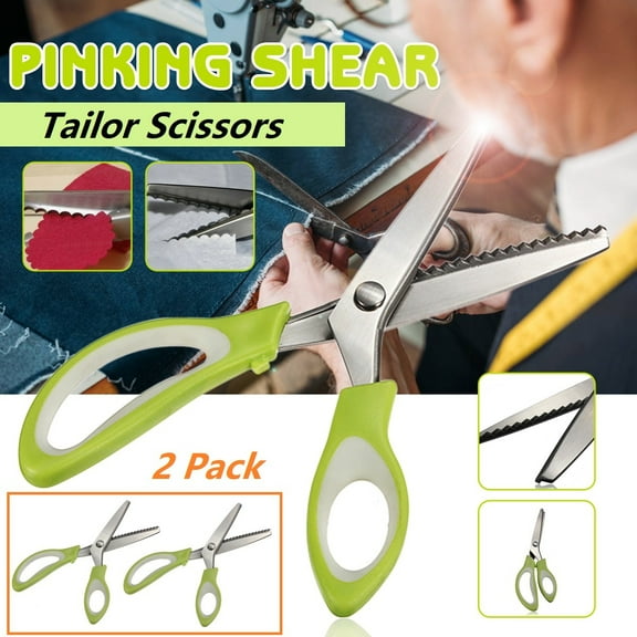 2 Pack Pinking Shears for Fabric Cutting, Sewing Scissors for Fabric Comfort Grip Crafts Professional Sewing Zig-Zag Cut Scissors Cut Tool Dressmaking, Green