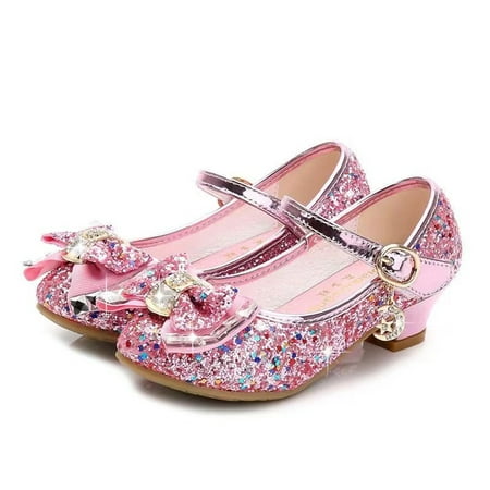 

Godderr Toddler Kids Girls Dress Shoes Adorable Sparkle Mary Jane Shoes Low Heels Sparkle Bow Princess Shoes for Wedding Party