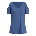 thumbnail image 6 of vigerkar Womens V Neck Cold Shoulder Tops Short/Long Sleeve Summer T Shirts Basic Tees Blue, XL, 6 of 7