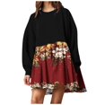 thumbnail image 2 of DecSea Women Oversized Patchwork Sweatshirt Dress Long Sleeve Drop Shoulder Crewneck Pleated Color Block Mini Dress, 2 of 5