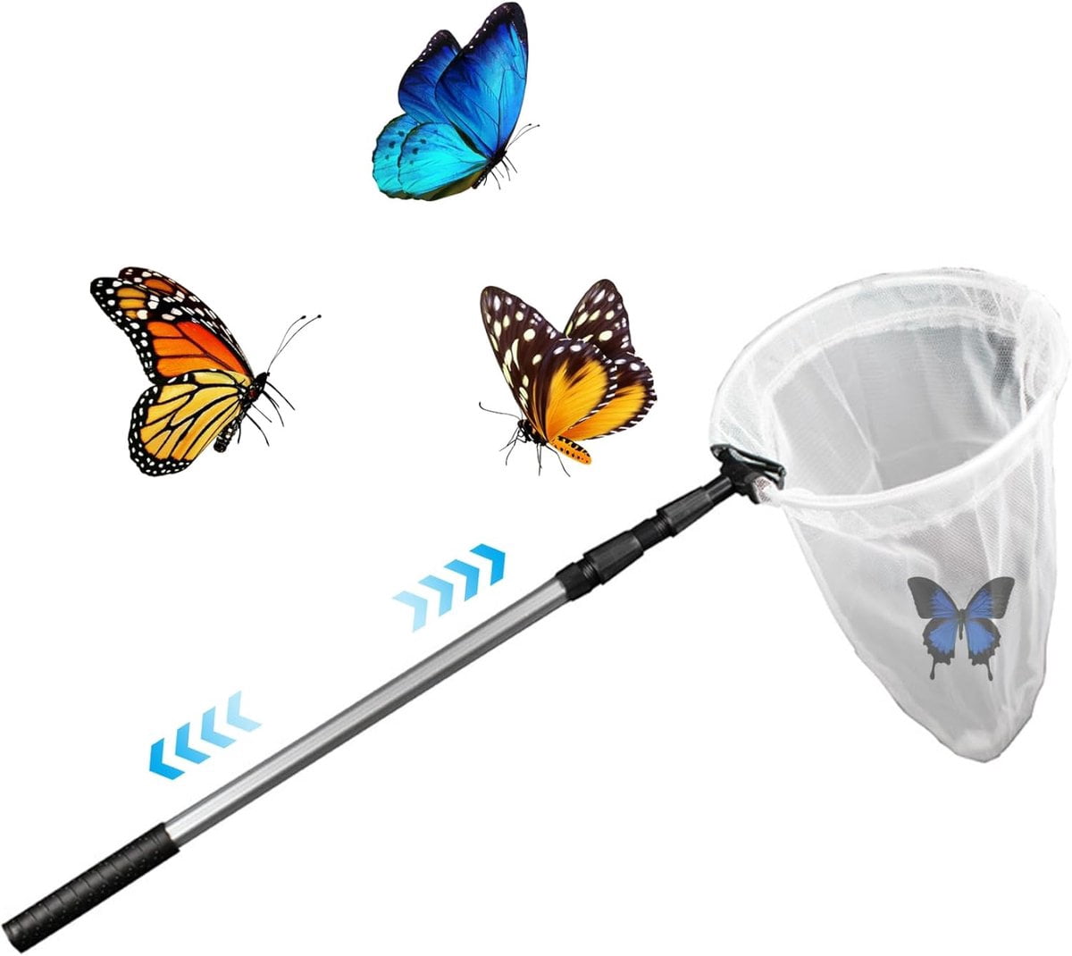 Épuisette Papillon Télescopique – 43 à 93 Cm – Maille 50 Cm – Alliage Alu – Pour Poisson, Insectes, Enfants