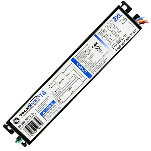 GE GE-232-MVPS-XL 29671 Fluorescent Ballast, 2-Lamp, F32T8, 32W T8, 120/277V