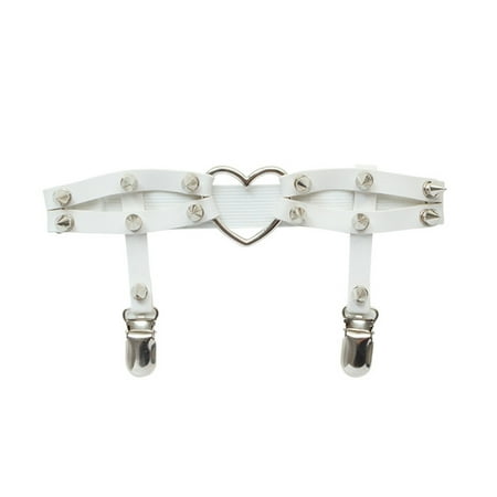 

Cute Lace Ruffle Frilly Long Tube Socks Women Lolita Stocking Gothic Studded Heart Garters Leg Ring Elastic Punk Harness Garter Belt Adjustable Suspender with 2 Metal Clips