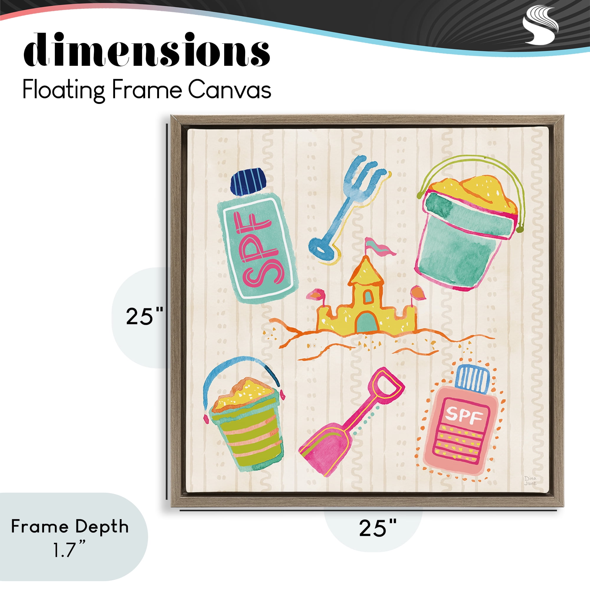 Stupell Industries Fun In The Sun Beach Pails Brown Framed Floater Canvas Wall Art, design by Dina June