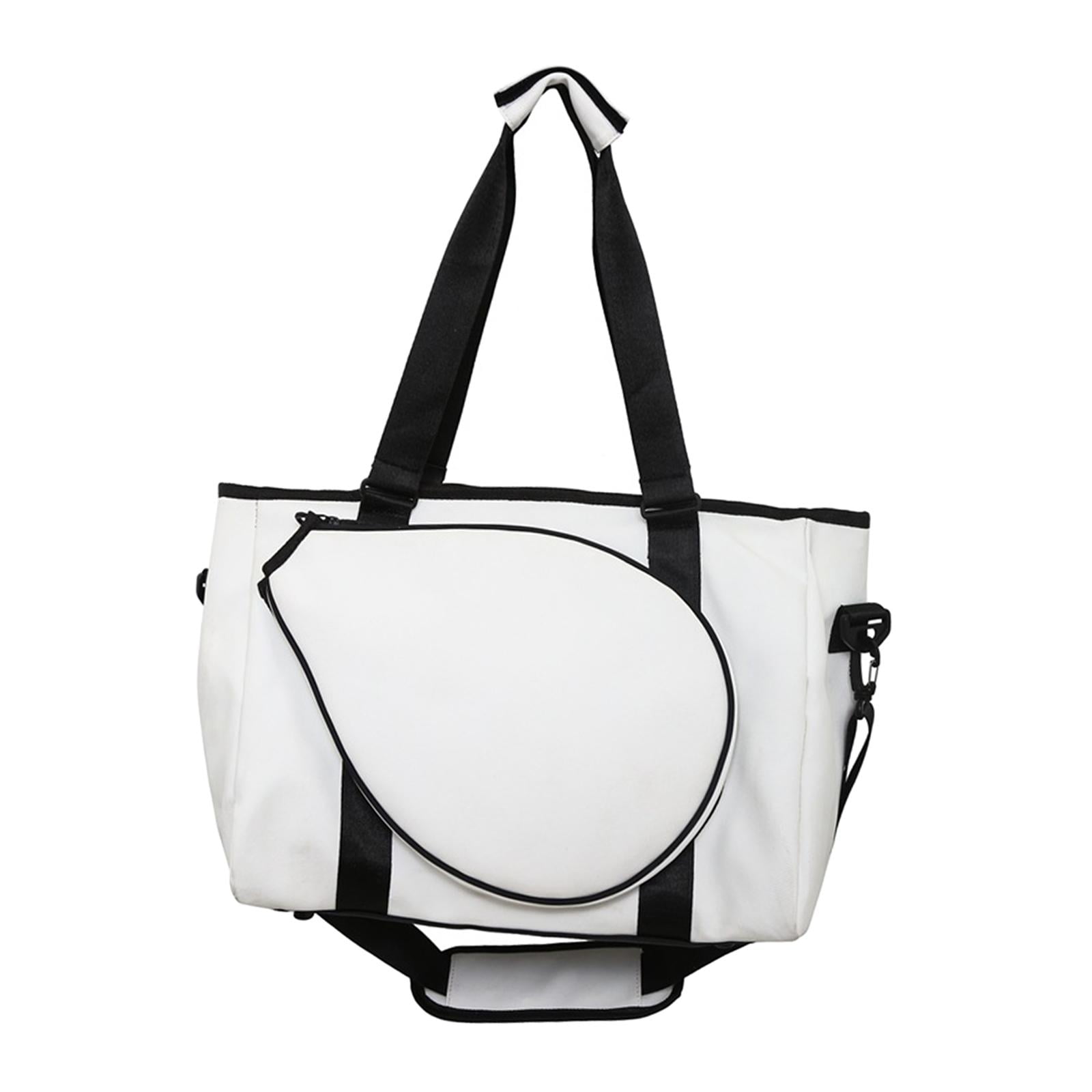 Tennis Racket Shoulder Bag, Tennis Tote Bag, with Zipper Portable Handbag for Women Men for Squash Racquets Clothes Outdoor white