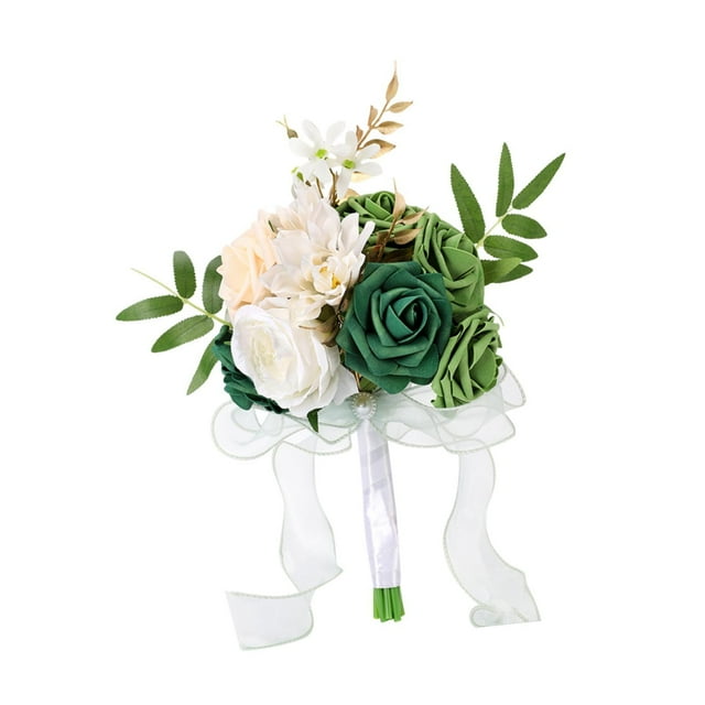 Ramo de novia de rosas de seda de 11,4 pulgadas para dama de honor, hecho a mano. Verde