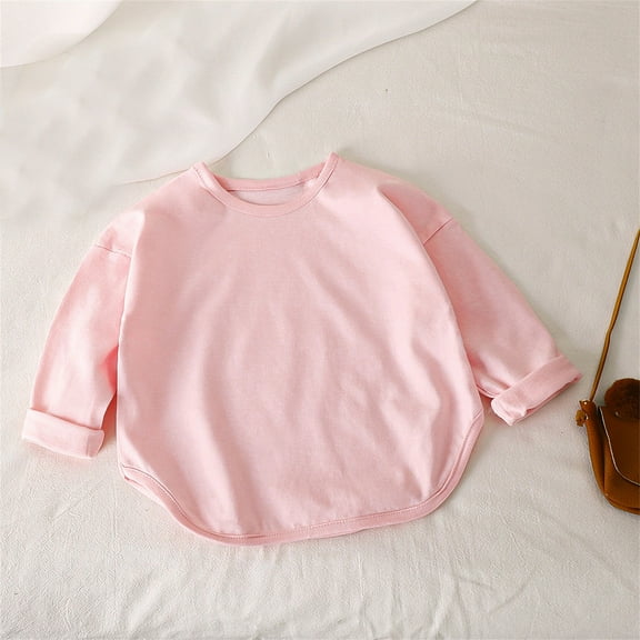 T Shirts for Girls Pink Long Sleeve Shirt Boys Crew Neck Shirt Basic Tops Boys Fall Shirts Girl Top 12-24 Months