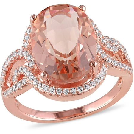 Tangelo 5-5/8 Carat T.G.W. Simulated Morganite and CZ Rose Rhodium-Plated Sterling Silver Halo Cocktail Ring